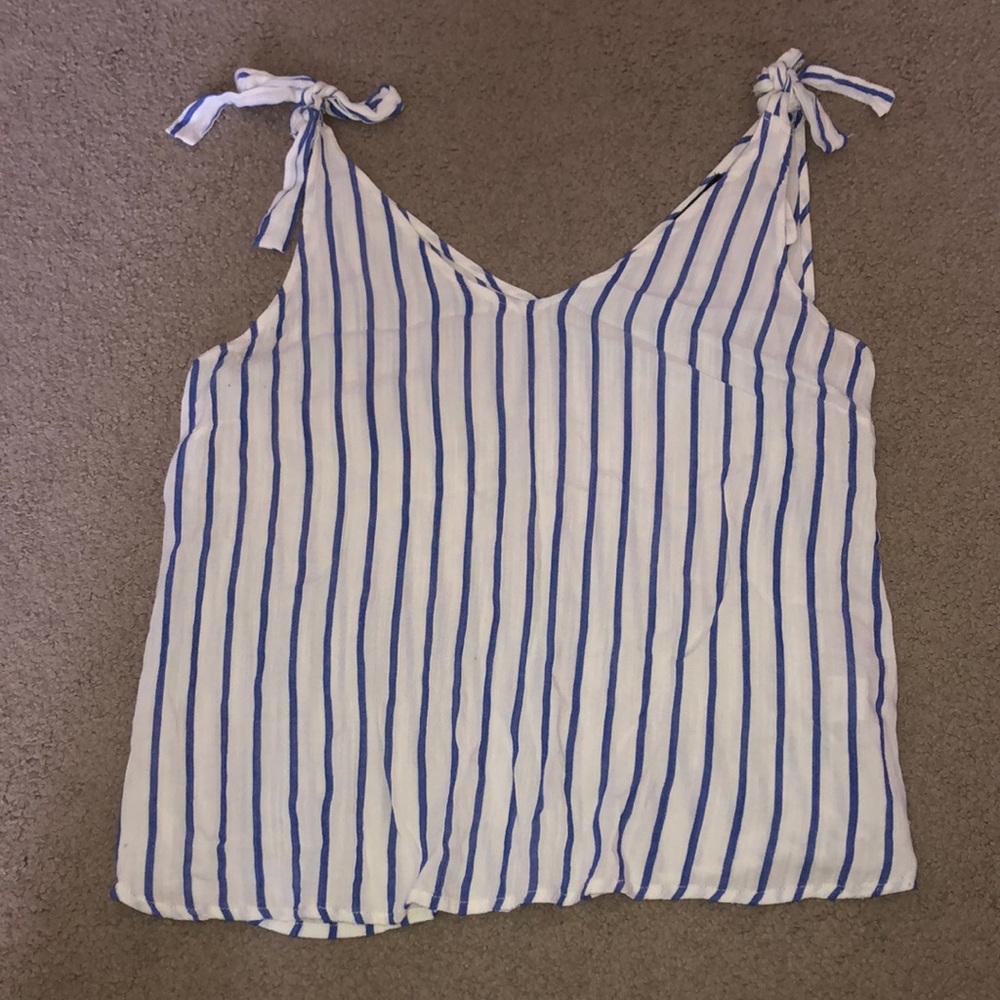 blue and white striped tie tank top